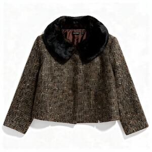 Relativity Brown Tweed Cropped Jacket - Petite Size 16P